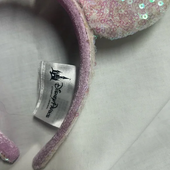 Disney Parks Sequin Headband Shimmery Mouse Ears White Light Pink Sequins - Picture 4 of 9